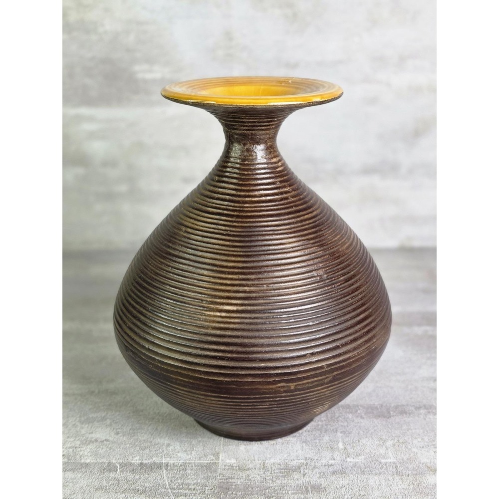 MCM art pottery Bronze Orange Ribbed Vase Beehive Style Brush McCoy Pottery